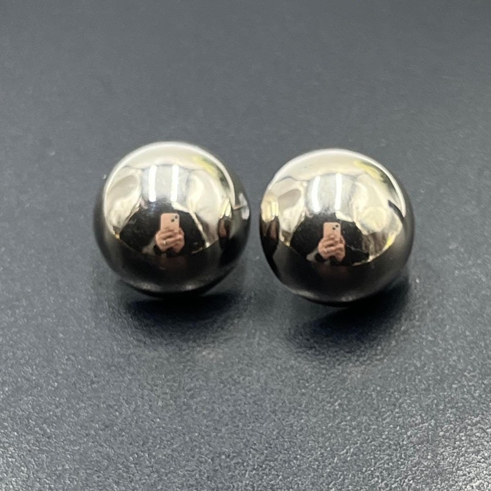 Mexico 925 Sterling Silver Vintage Signed Big sphere Dome Clip On Earrings